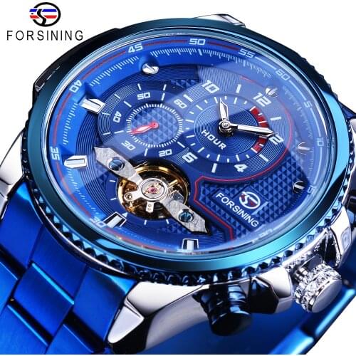Forsining Mens Automatic Mechanical Watch Tourbillon Wristwatches Men Waterproof Watches Bule Luxury Wrist Watch Relojes Hombre