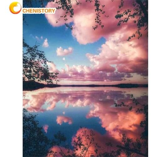 CHENISTORY 60x75cm Frame Diy Painting By Numbers Kits For Adults Modern Reflection Cloud Lake Canvas By Numbers Diy Gift Artwork