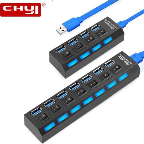 CHYI USB HUB 3.0 4/7 Ports USB 3.0 HUB Splitter With US AU EU UK Power Adapter High Speed 5Gbps USB Hab For Macbook Accessories