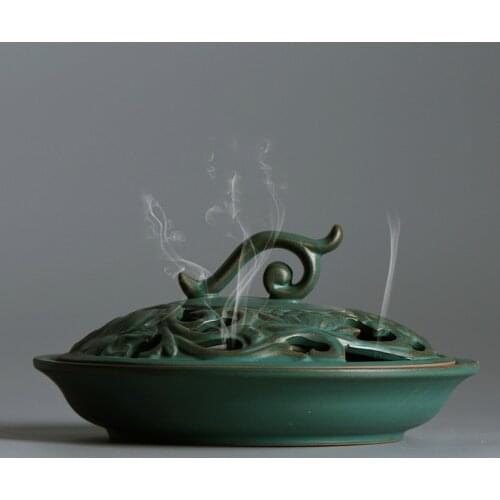 T Ceramic Incense Burner Home Large Mosquito Coil Antique Handmade Incense Holder Zen Space Room Buddist Decoration Zen Decor