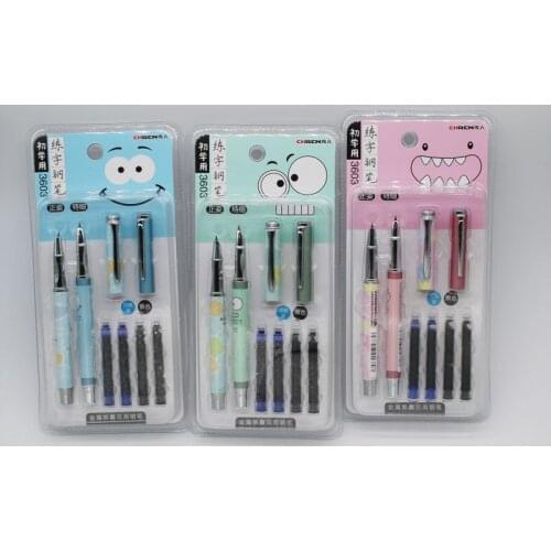 2pcs Cartoon Metal positive pose Fountain Pen High Quality Fine Nib Mini pens School Supplies Stationery Kids Gifts ink pen