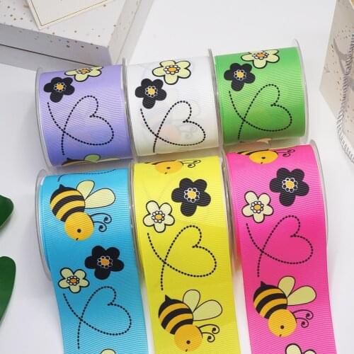 10 Yards Honey Bee Printed Grosgrain Ribbon For Hair Bows DIY Crafts Handmade Accessories 54385