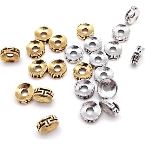 30pcs 7x3mm Gold Silver Color Zinc Alloy Metal Beads Loose Rondelle Beads for DIY Bracelet Necklace Jewelry Findings Making