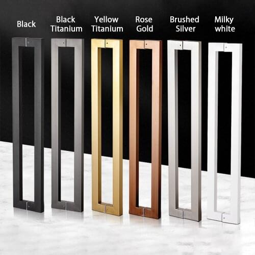 Stainless Steel Square Tube Black Fingerprint-free Double Bend Large Handle Framed Glass Door Hardware Floor Spring Door Corner