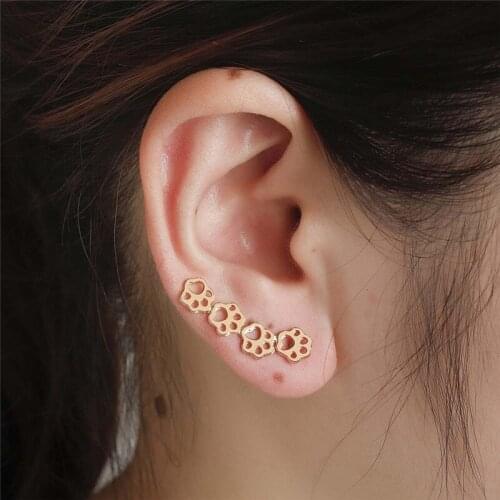 Minimalist Series Pawprint Earring Cat Dog Ear Climber Footprint Pet Paw Trail Jewelry Paw-print Bridesmaid Gift Ear Crawlers