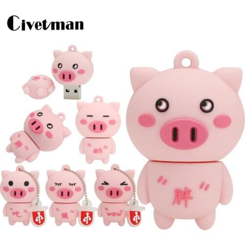 Cartoon Pendrive USB2.0 Cute Little Pink Pig USB Flash Drive 16GB 32GB 64GB 128GB 256GB Memory Stick Pendrives Thumb Drive Gifts