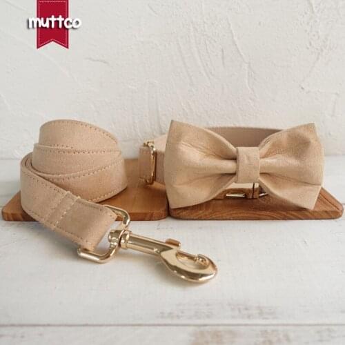 MUTTCO retailing self-design collar THE LADY handmade light brown 5 sizes dog collar and leash with bow tie UDC027J