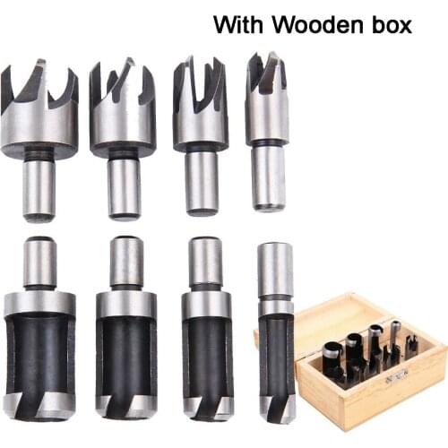 8Pc Wood Plug Hole Cutter Set Dowel Maker Tool Shank Drill Bits In Wooden Case