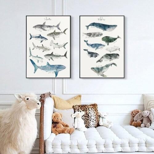Wall Art Canvas Painting Wall Pictures Dinosaur Rabbits Sharks Animal Art Prints Modular Nordic Poster Home Baby Kids Room Decor