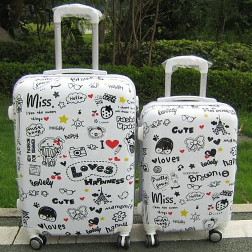 New men suitcase bags fashion cartoon women universal wheels travel trolley bags rolling luggage bag valiz 20 24 inch Baggage