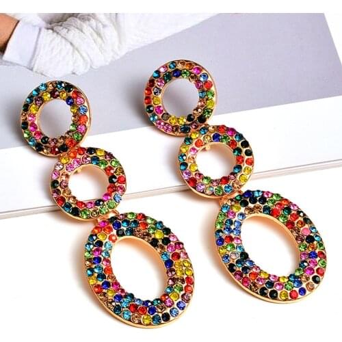 Hot Charm Rhinestone Long Drop Dangle Earrings Round Design Women Trend Fashion Jewelry Accessories Gift Girl