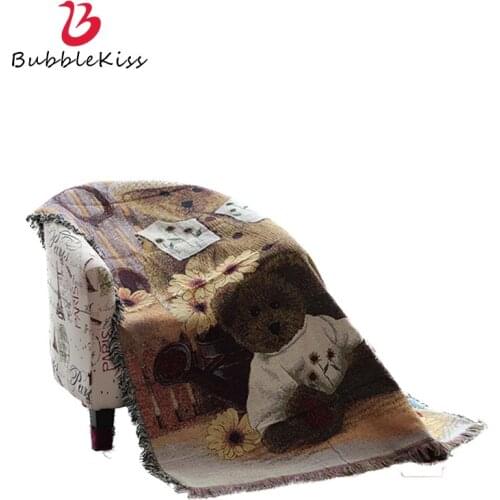 Bubble Kiss Pure Cotton Blanket Cartoon Bear Knitting Tassel Blankets For Beds Home Sofa Towel Throw Blanket Office Nap Blankets