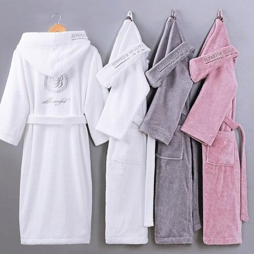 Hotel 100% Cotton Bathrobes Couple Nightgowns Autumn Winter Thickened Hooded Men And Women Towels Pijamas Sleepwear Home Service