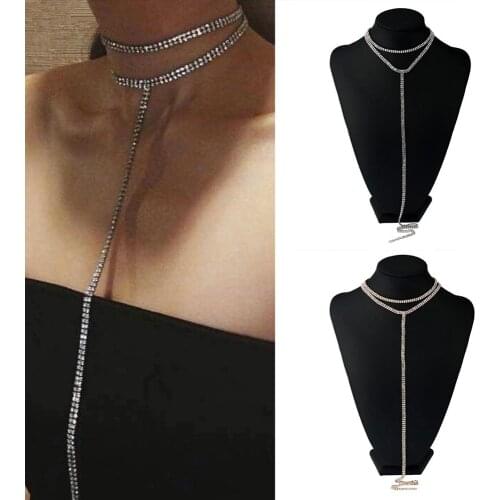 Sexy Rhinestone Choker Necklace Women Multi Row shiny Statement Necklaces Chokers Long Pendants Luxury Chocker