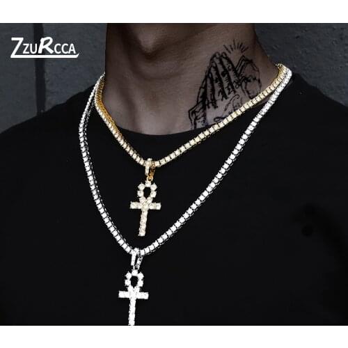 Men Women Hip Hop Cross Pendant Necklace with 4mm Zircon Tennis Chain Iced out Bling Necklaces Men HipHop Jewelry Fashion Gift