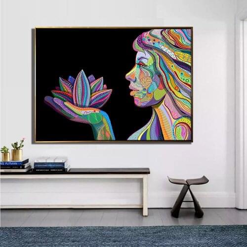 Simple Abstract Painting Artwork Prints Exhibition Vintage Canvas Poster Art Girl Flowers Pictures for Living Room