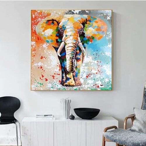 Hand Painted Abstract Oil Painting Wall Art Elephant Picture Minimalist Decorative Modern On Canvas For Living Room No Frame