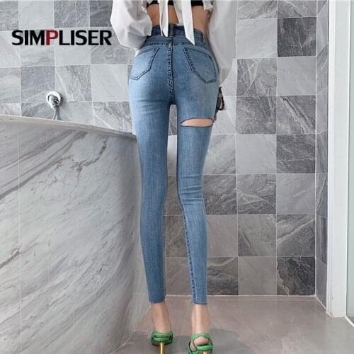 Denim Ripped Jeans For Women Cut Up Jeans High Waisted Sexy Push Up Female Skinny Jeans Pencil Pants Distressed Jeans 2020 New