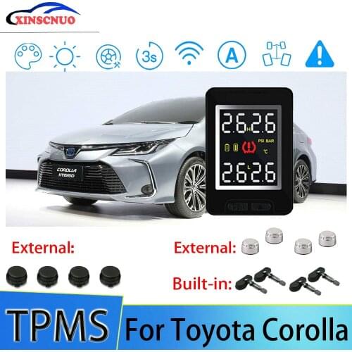 Smart Car TPMS Tire Pressure Monitor System For Toyota Corolla With 4 Sensors Wireless Alarm Systems LCD Display TPMS Monitor