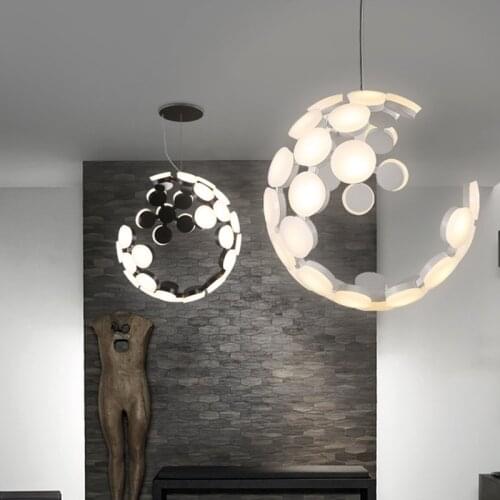 Nordic creative simple round moon chandelier black and white bedroom kitchen dining room living room pendant lamp
