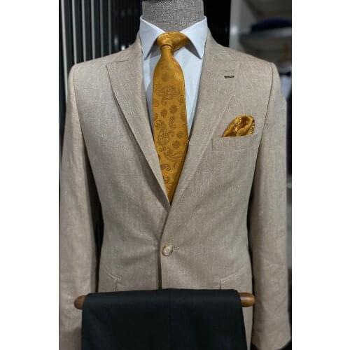 Slim-Fit Peak Lapel Light Brown Jacket