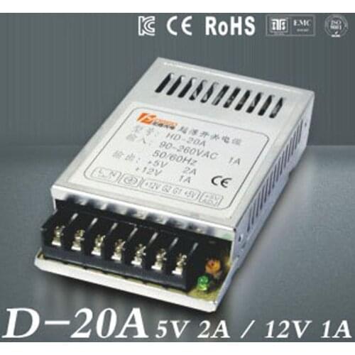 5V2A 12V1A Ultra mince double sortie alimentation pour LED light Strip SMPS 85 V - 264 V AC entree 5 V 12 V sortieD-20A