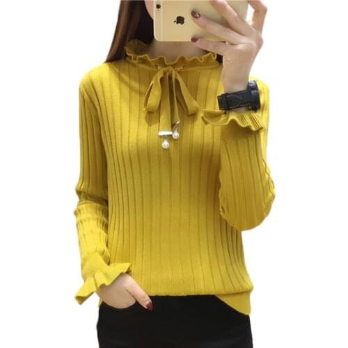 Winter Female Sweater New Fashion Ruffled Collar Pull Plus Velvet Knit Sweater Pullover Long Sleeve Jumper Women Clothing AA954