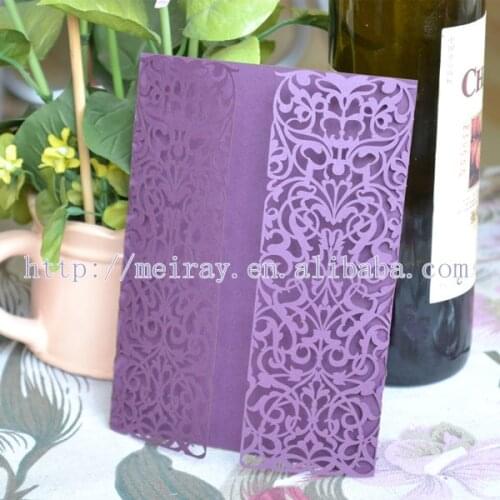 200pcs/ lot unique and luxury wedding invitation cards laser , purple wedding invitation cards china whloesale