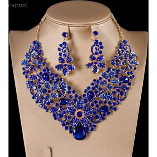 Vintage Jewelry Sets Women Big Necklace Earring Set Dubai Gold Indian Jewellery F1003 Rhinestone Party Jewels 5 Colors CACARE