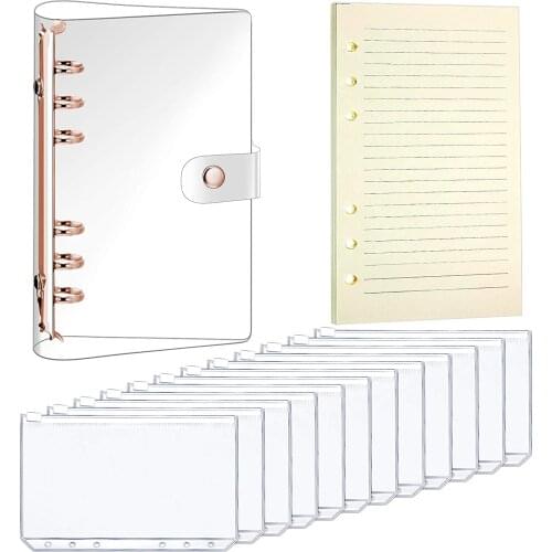 6-Ring Soft PVC Notebook Cover, Binder Cover, Round Ring Protection Belt, Snap Closure, Binder Pocket, Loose-Leaf Paper A6