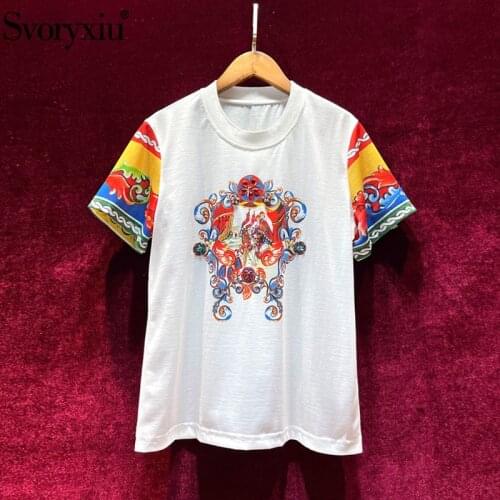 Svoryxiu Designer Fashion Summer Plus Size T Shirts Womens Short Sleeve Crystal Diamond Warrior Print Vintage Tops Tees Female