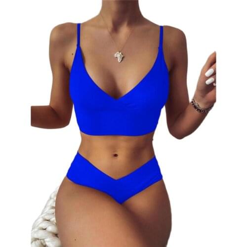 2021 V Neck Bikini Female Swimsuit Women Swimwear Two-pieces Bikini set Bather Bathing Suit Swim Lady V2613