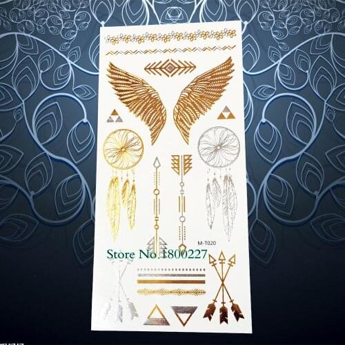 1PC Temporary Metallic Tattoo Indian Arrow Dreamcatcher Design Waterproof Angel Wing Tattoo Paste Glitter Dream Catcher PM-T020