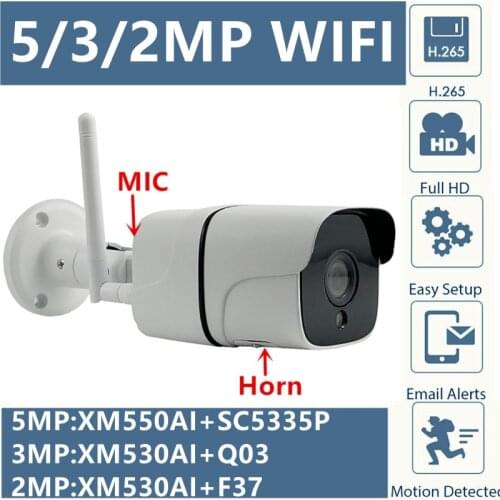 5MP 3MP 2MP Integrate MIC Speaker WIFI Wireless IP Metal Bullet Camera 2592*1944 1080P IRC 8-128G SD Card CMS XMEYE ICsee P2P