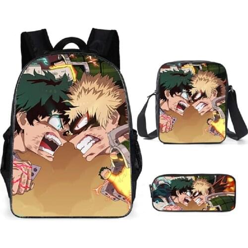 Anime Backpack MHA Three Piece Cosplay My Hero Academia Crossbody Bag Pencil Case Schoolbag Travelbag For Teenagers 2021 New