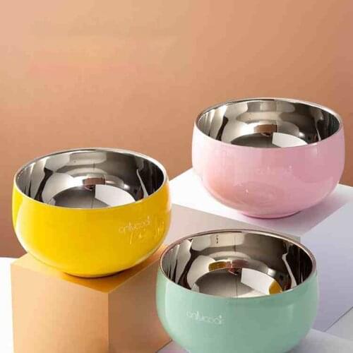 Antibacterial stainless steel bowl, creative silicone non-slip bottom, color double-layer anti-scald bowl, insulated rice bowl