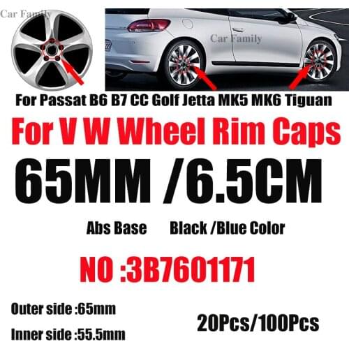 Free Shipping 20PCS 100PCS Black/Blue 65MM 6.5CM Car Emblem Wheel Center Cap 3B7601171 Plastic for Passat B6 B7 CC Golf MK5 MK6