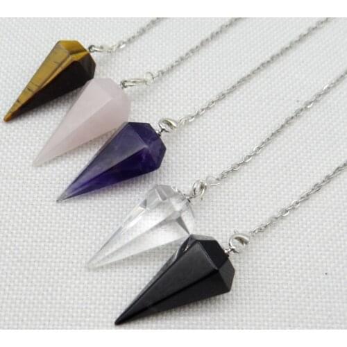 Hot Sell Reiki Healing Pendulum For Dowsing Natural Stone Tiger Eye Quartz Crystal Meditation Hexagonal Charm Pendule Pendant
