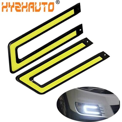 HYZHAUTO 2Pcs U-Shape COB Daytime Running Light DRL Car Led Front Fog Lamp White DC12V Light Source 6000K Car Working Lights