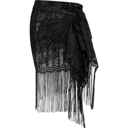 Kili Womens Beach Blouse Sexy Lace Fringe Veil Seaside Vacation Sunscreen Clothes One Size