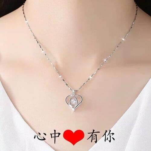 Classic Simple Heart-shaped Pendant Exquisite Women Inlay Zircon Silver Color Pendant Elegant Charm Womens Engagement Jewelry
