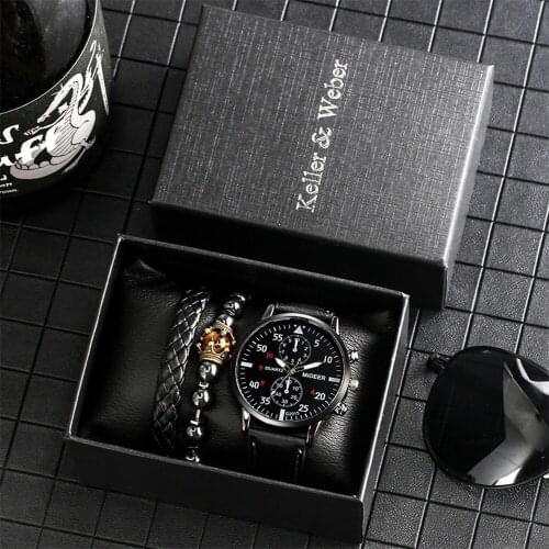 Keller & Weber Watch Box Birthday Gift Set Male with Quartz Mens Watch Fashion Casual Bracelets Present Sets Relogio Masculino