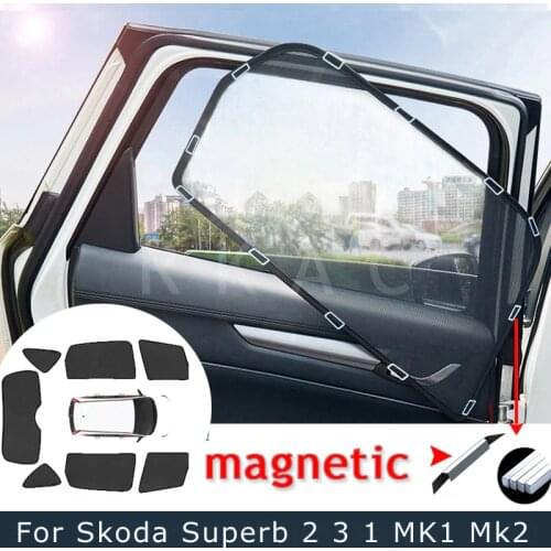 For Skoda Superb 2 3 1 MK1 Mk2 Accessories Magnetic Car Sunshade Mesh Sun shade Side Window Sun Visor Sunscreen Insulation 5 Pcs