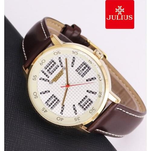 Top Auto Date Julius Mens Watch Big Fashion Japan Quartz Hours Dress Bracelet Retro Real Leather Lovers' Student Boys Gift Box
