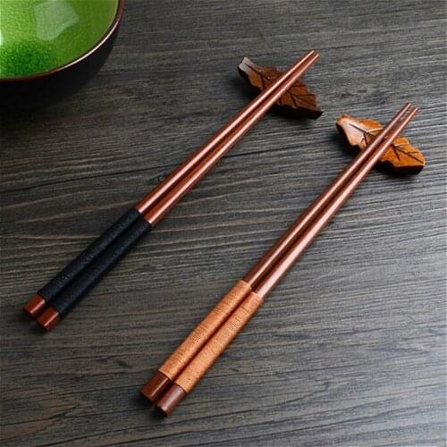 1 Pair Pure Manual Natural Chestnut Wood Chopsticks Set Value Gift Sushi Chinese Food Tie Line Panda Kitchen