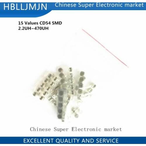 15 Values CD54 SMD Power Inductor Assortment Kit 2.2UH~470UH Chip Inductors High Quality CD54 Wire Wound Chip