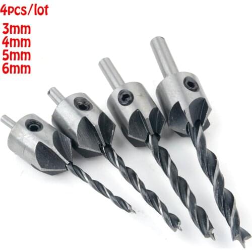 4pcs / lot High Speed Steel Drill Bit Set reamer woodworking chamfer countersunk head drill 3mm-6mm
