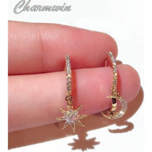 New Hoop Earrings For Women Earrings Rhinestone Sun Star Asymmetrical Earrings Fashion Jewelry Female Gift