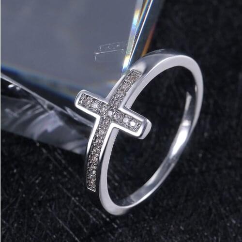 Charm Stylish Cross Shape Ring Fashion Silver Plated Zircon Romantic Rings Jewelry Female Wedding Engagement Ring Size 6-10