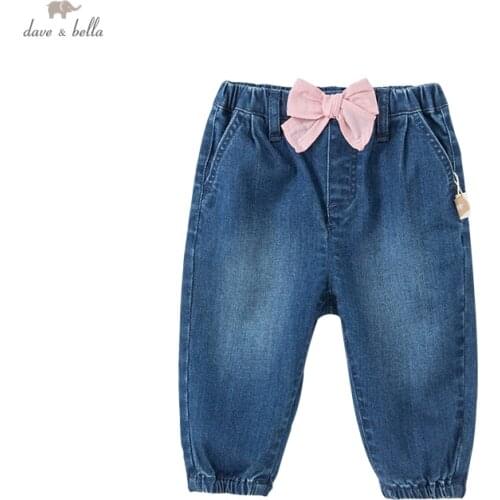 DBS18402 dave bella autumn baby girls fashion bow pockets pants children full length kids girl pants infant toddler trousers